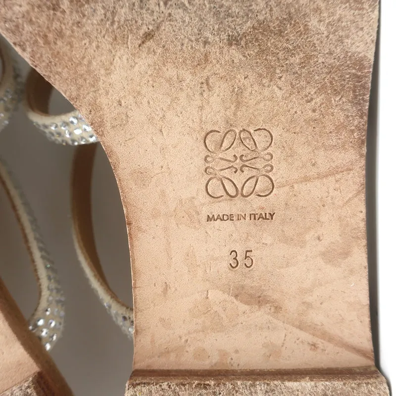 Loewe Sandales plates à ornements cristall beige en daim taille 35