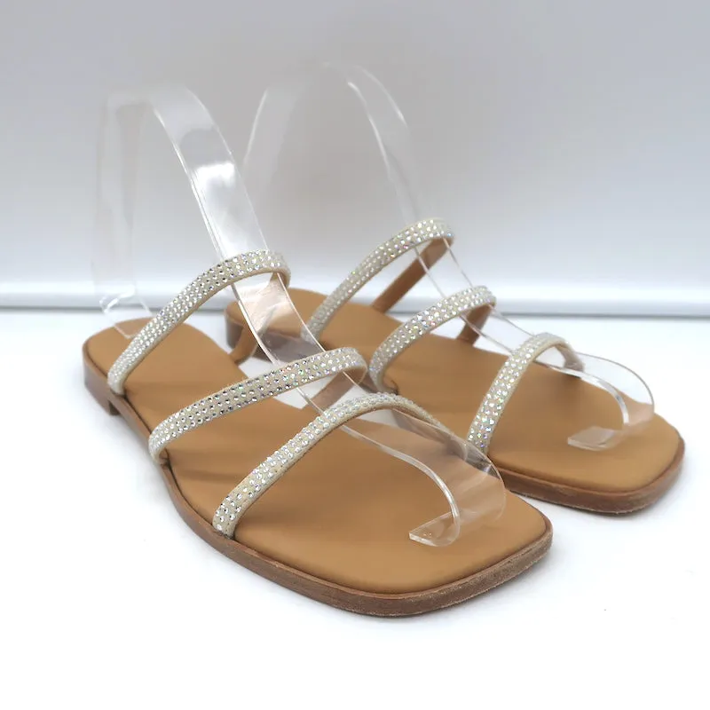 Loewe Sandales plates à ornements cristall beige en daim taille 35