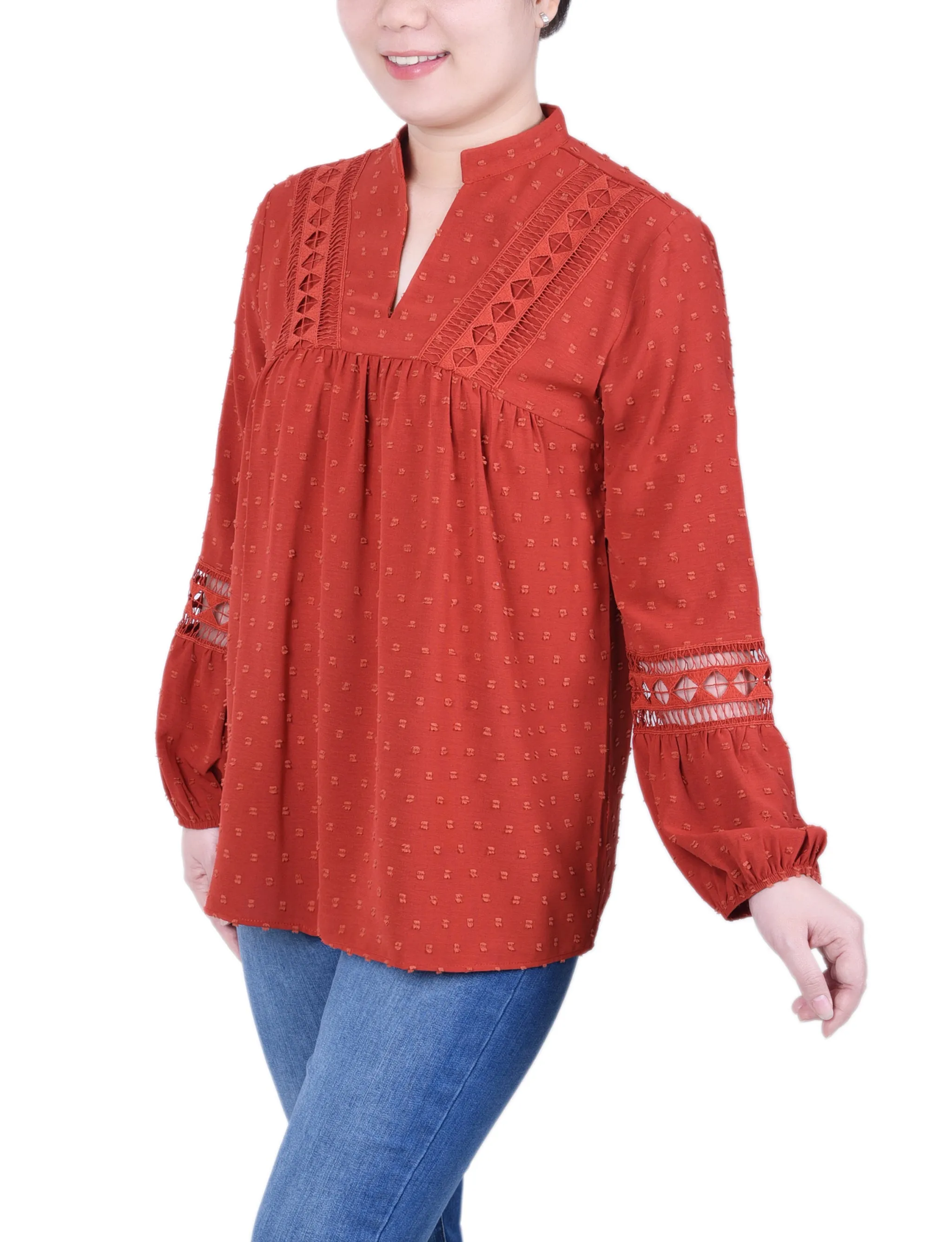 Blouse à manches longues avec garniture en crochet