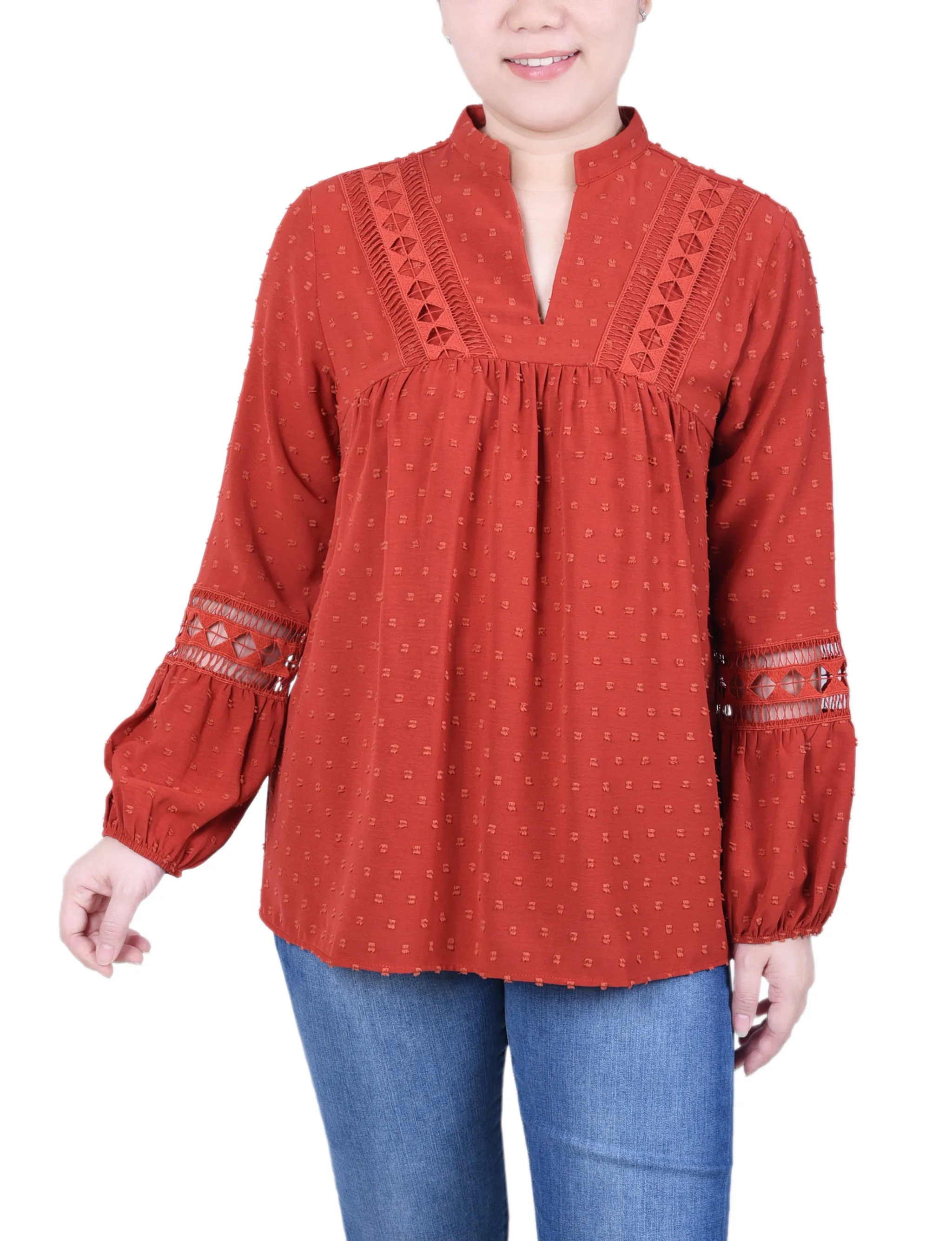 Blouse à manches longues avec garniture en crochet