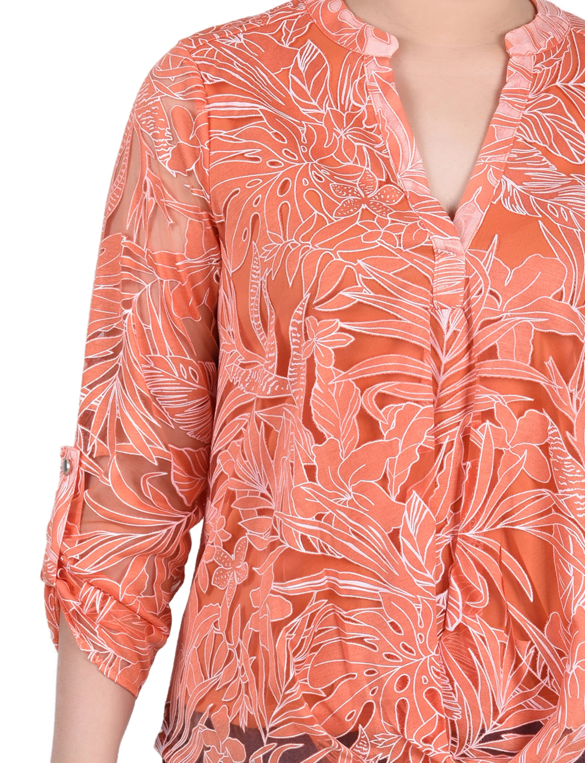 Blouse à encolure en Y à manches longues effet brûlé