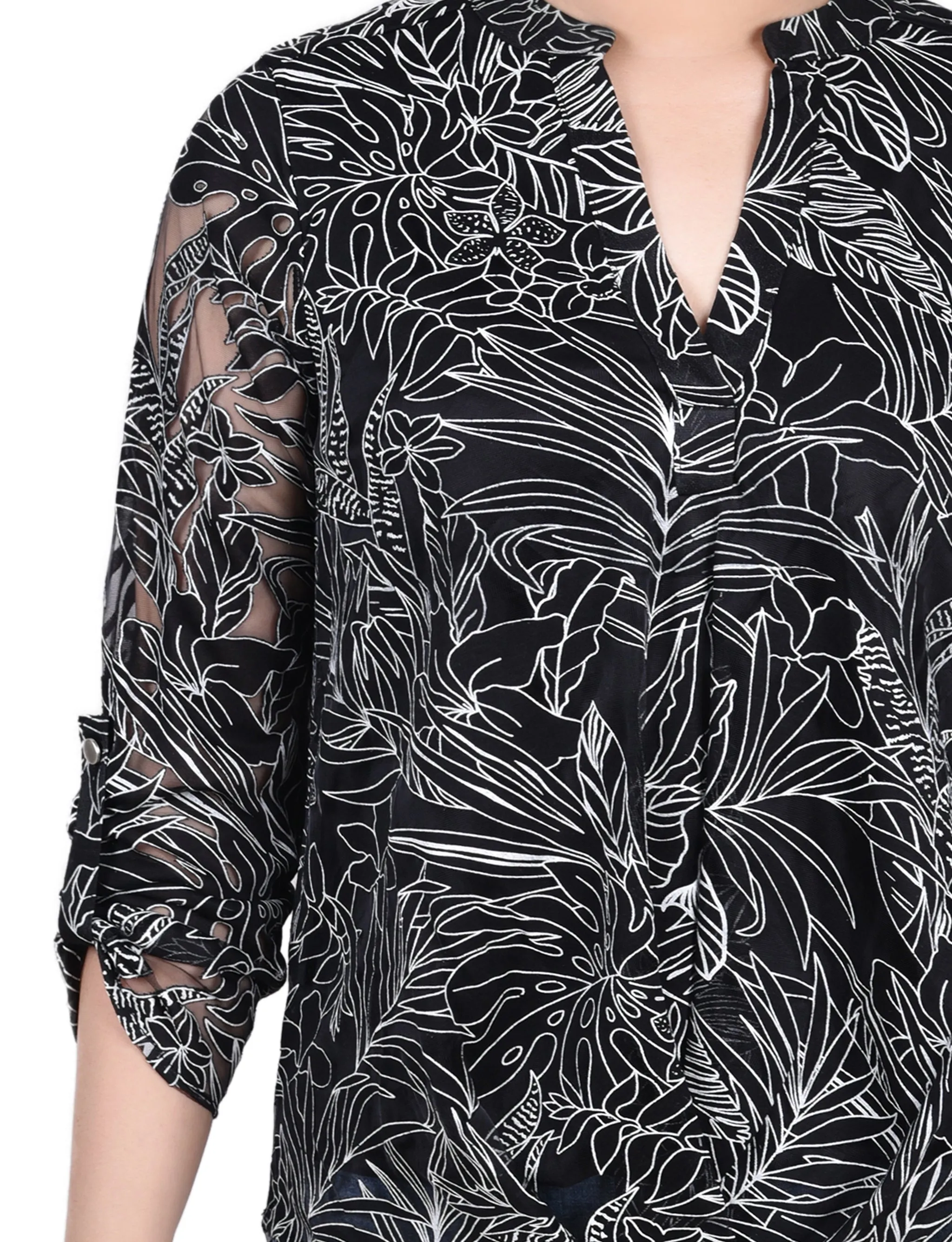Blouse à encolure en Y à manches longues effet brûlé