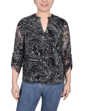 Long Sleeve Burnout Y Neck Blouse