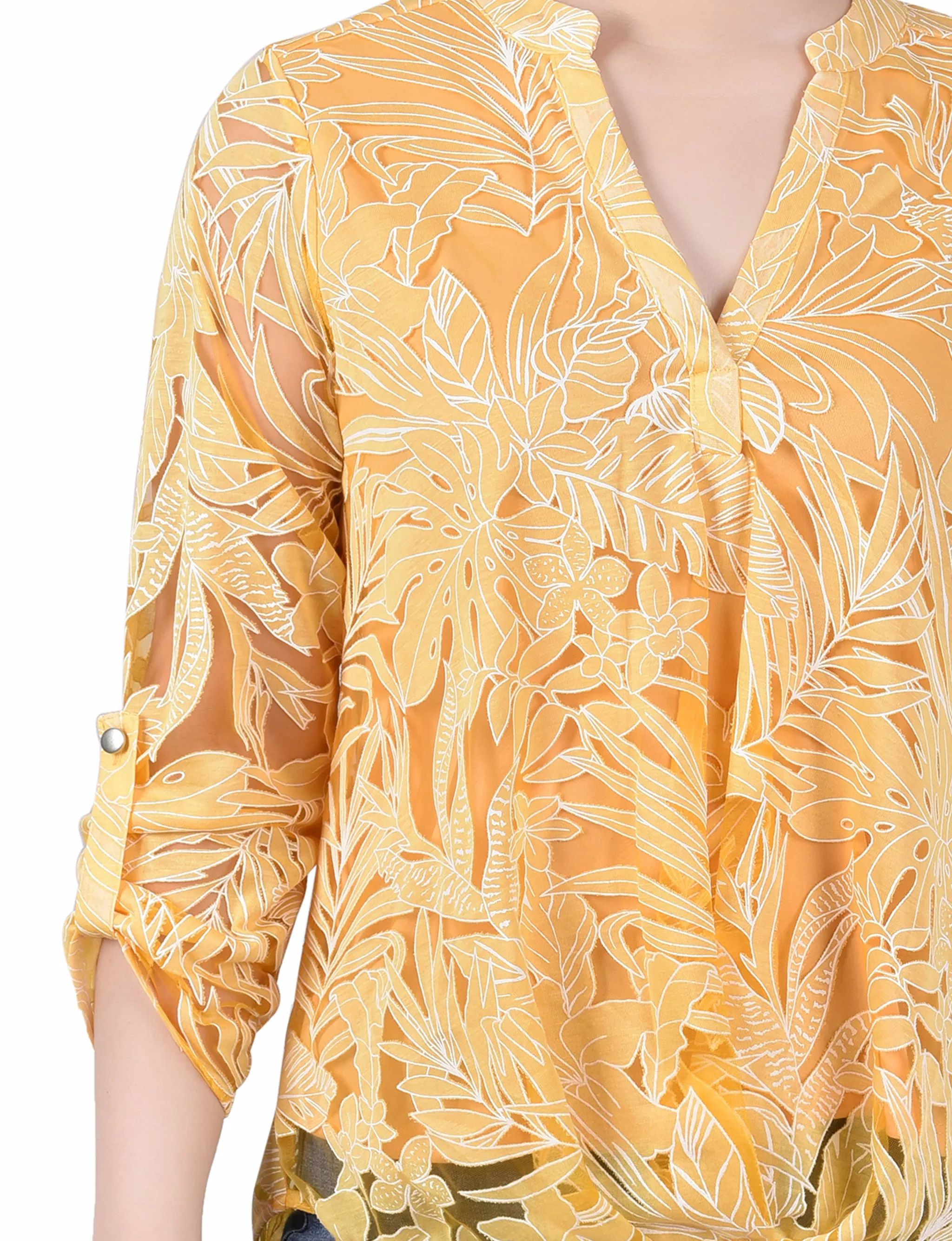 Blouse à encolure en Y à manches longues effet brûlé