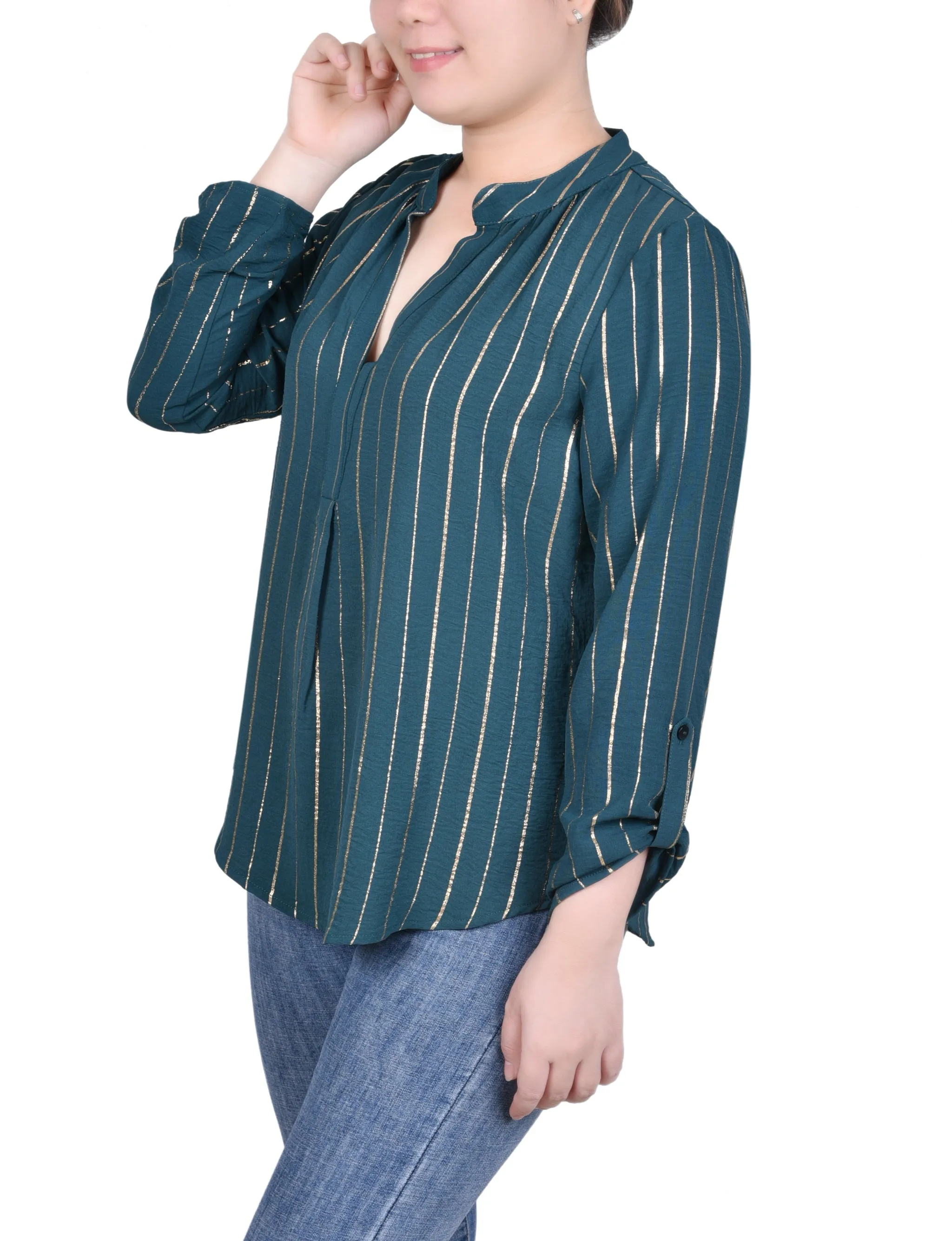 Chemise à manches longues à rayures métallisées