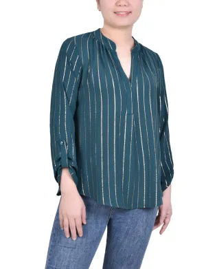 Long Sleeve Foil Striped Blouse