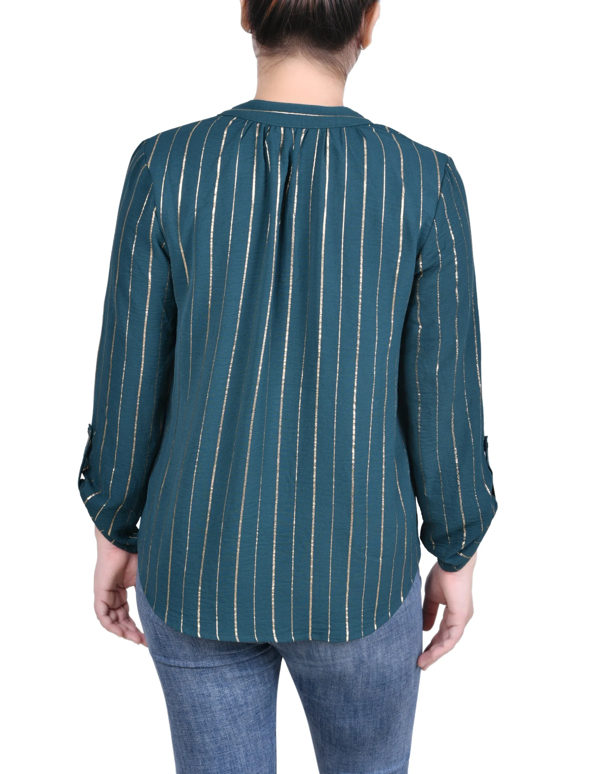 Chemise à manches longues à rayures métallisées