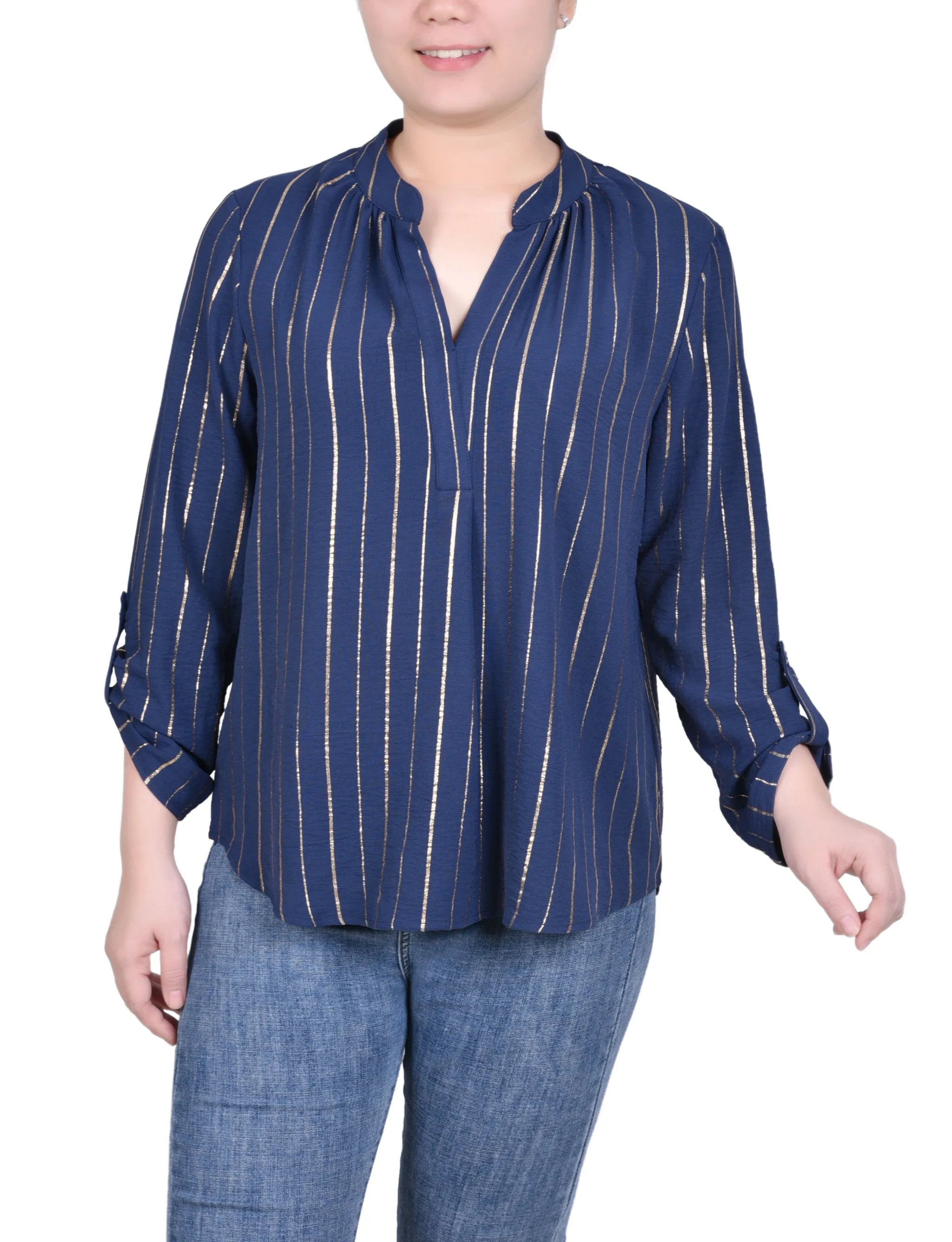 Chemise à manches longues à rayures métallisées