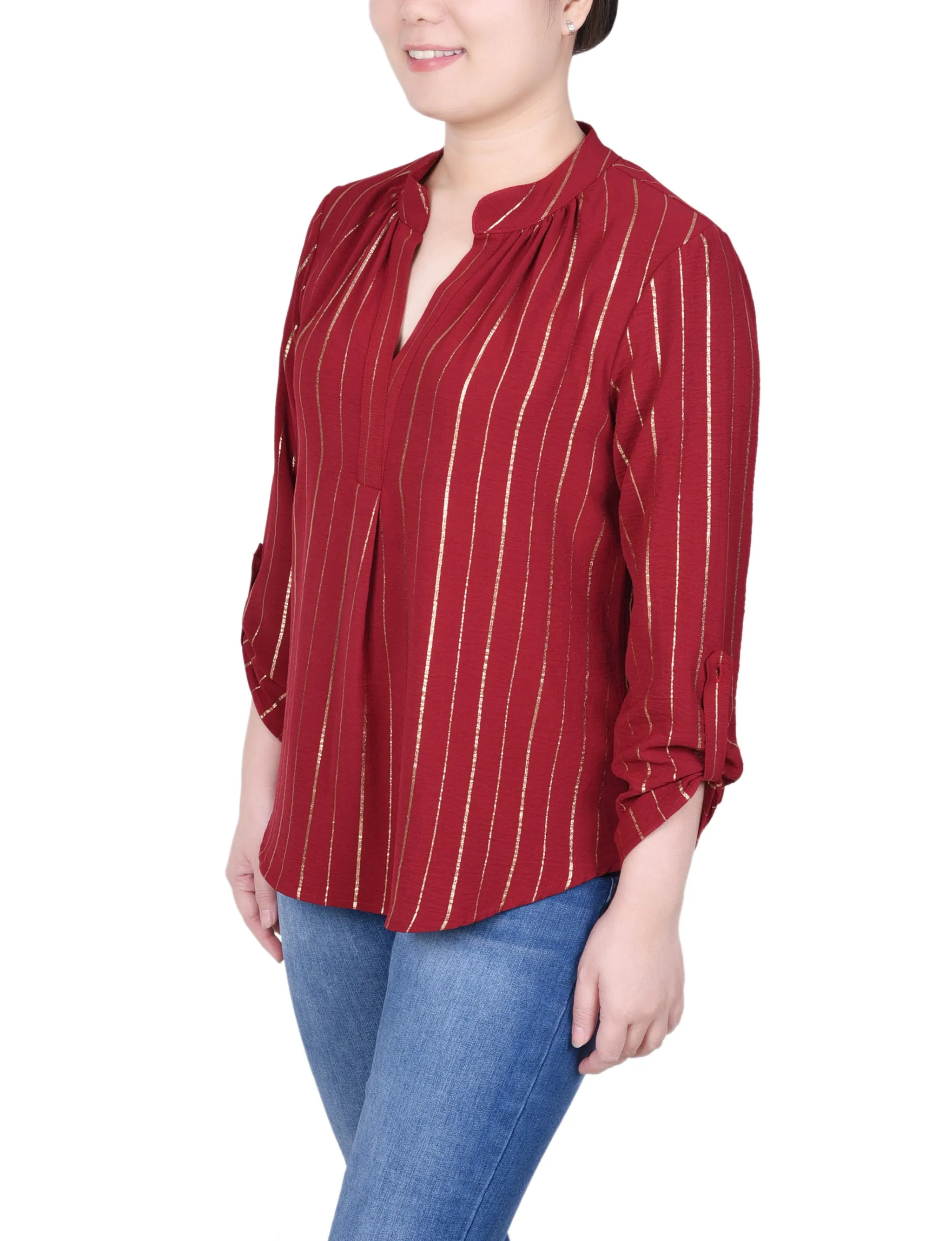 Chemise à manches longues à rayures métallisées
