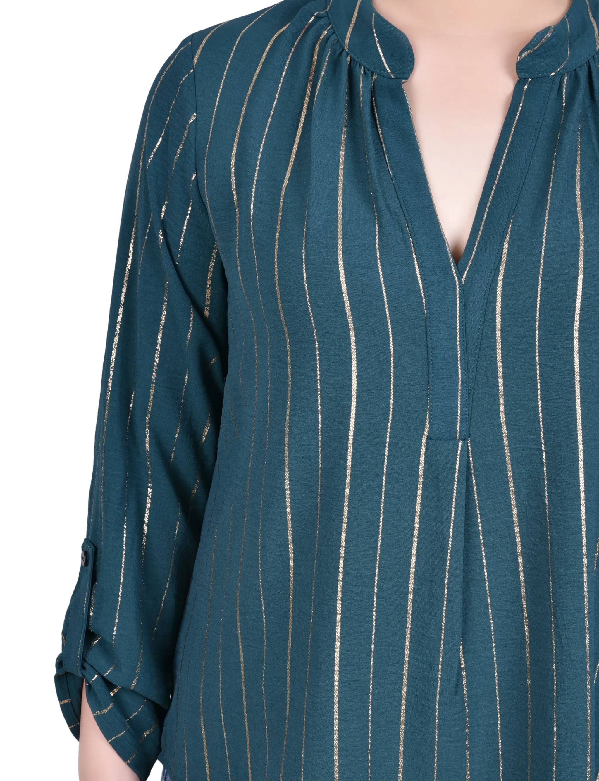 Chemise à manches longues à rayures métallisées
