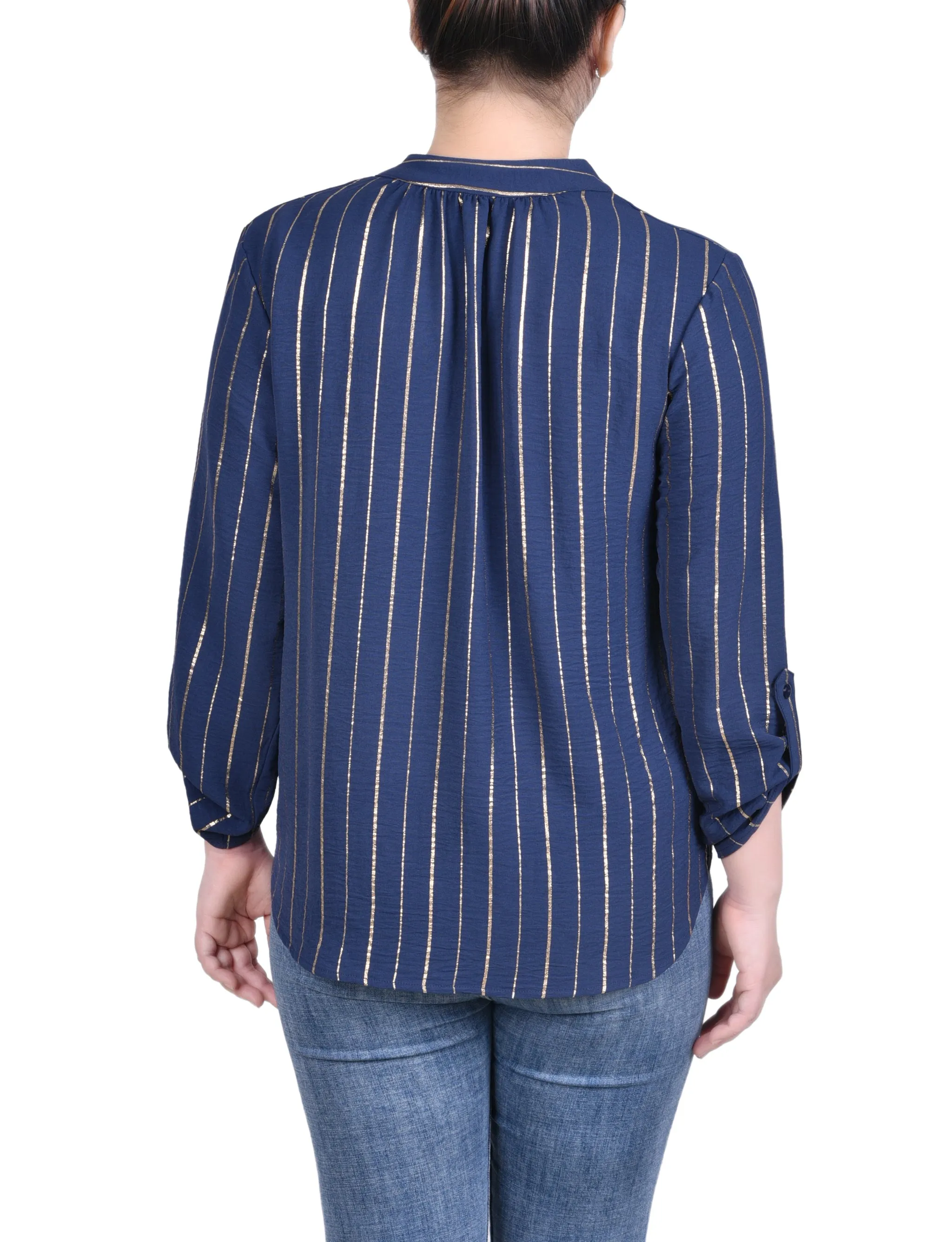 Chemise à manches longues à rayures métallisées