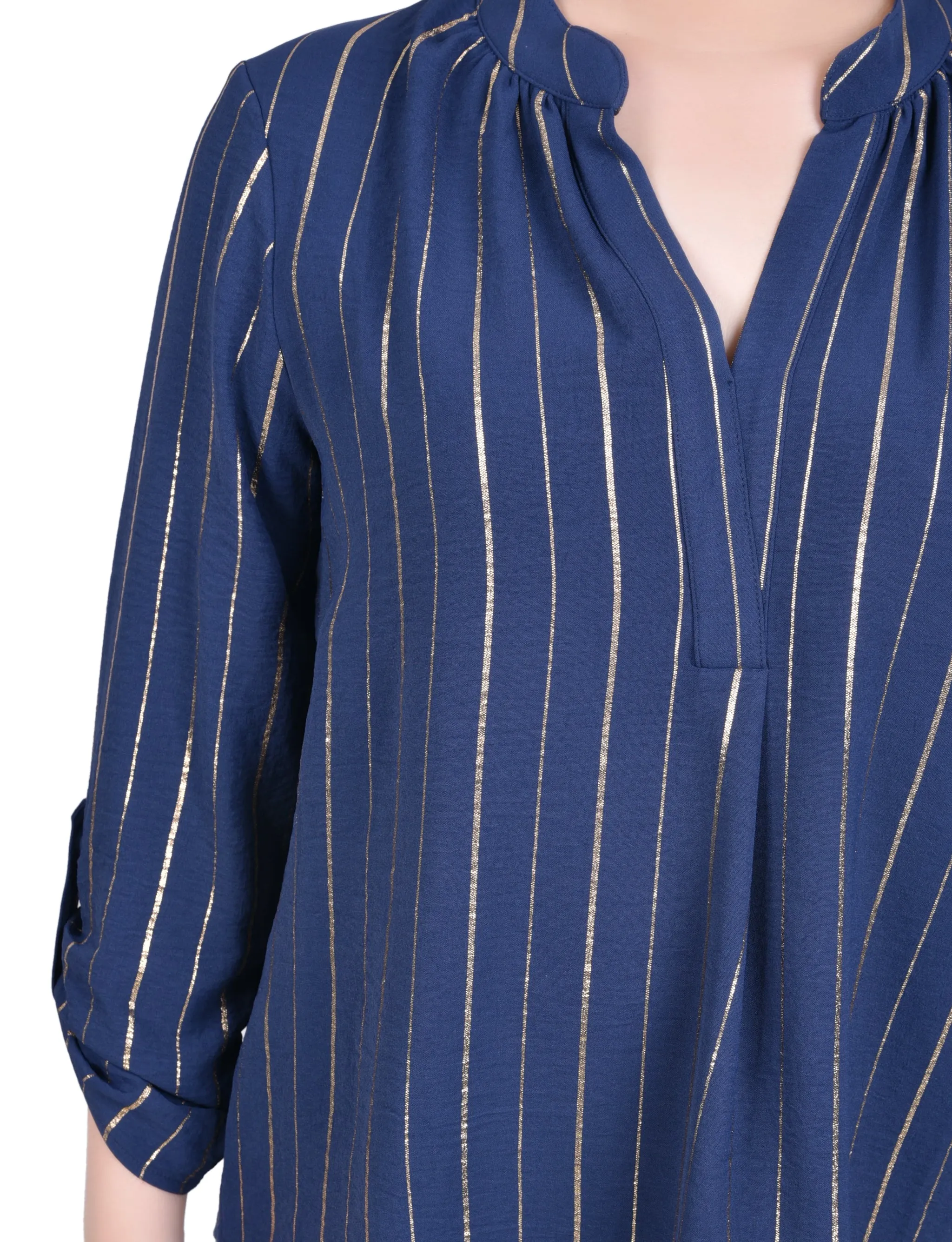 Chemise à manches longues à rayures métallisées