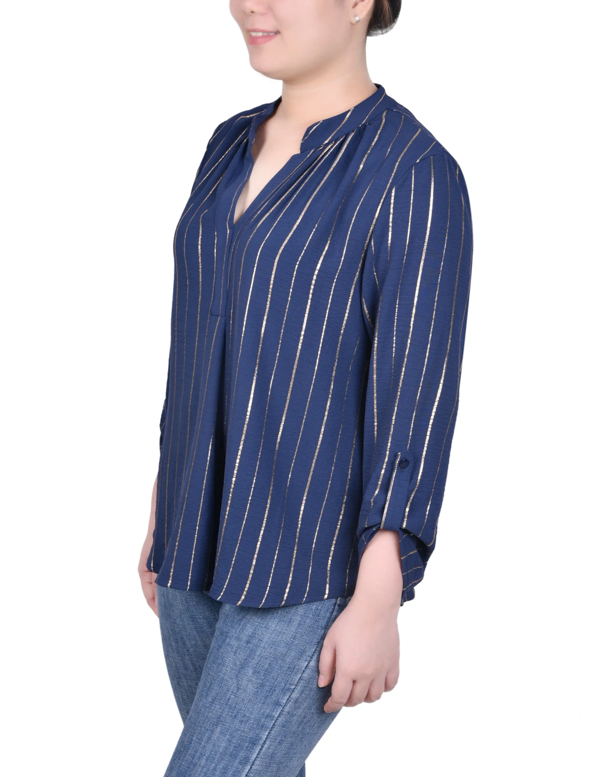 Chemise à manches longues à rayures métallisées