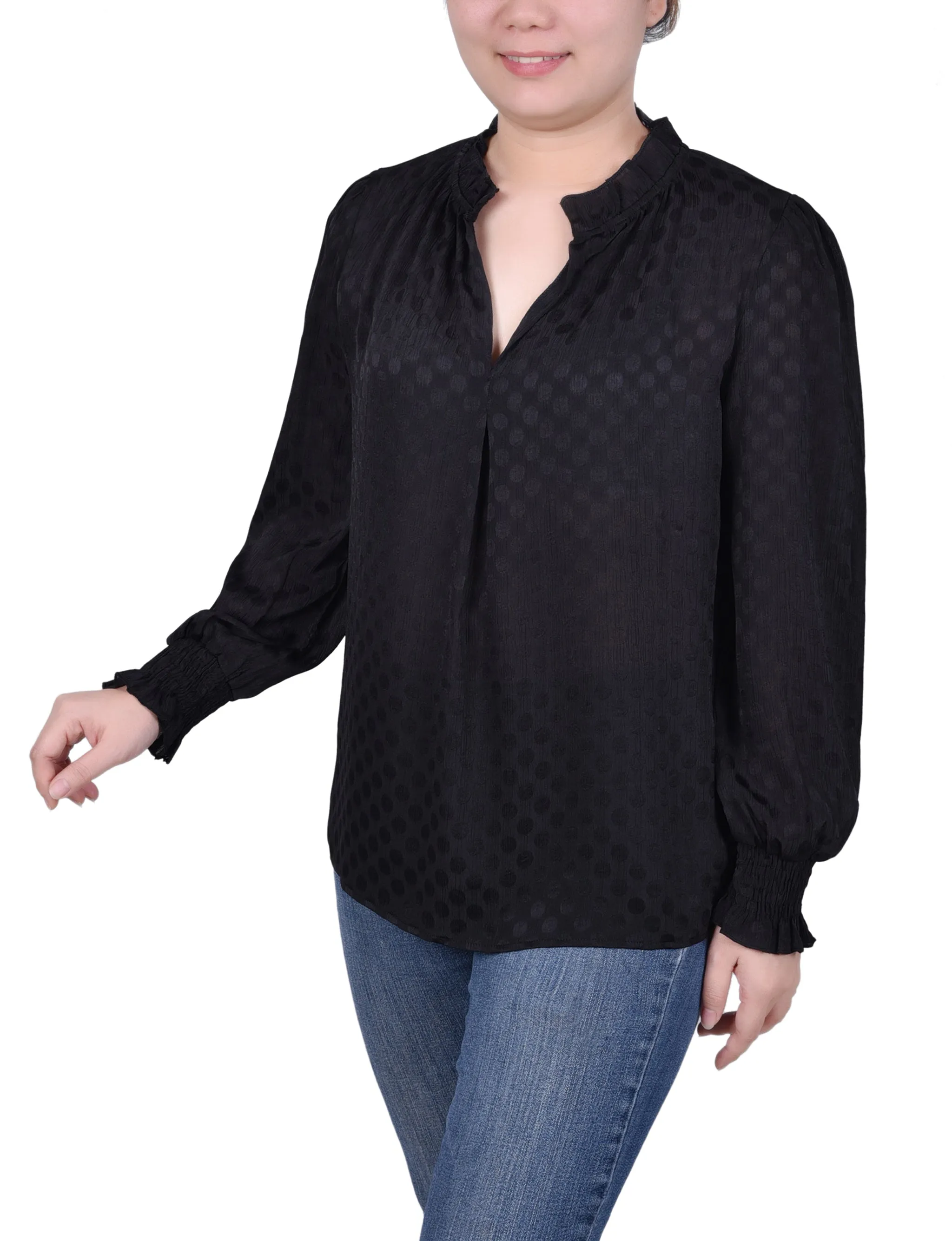 Blouse à manches longues avec empiècement froncé