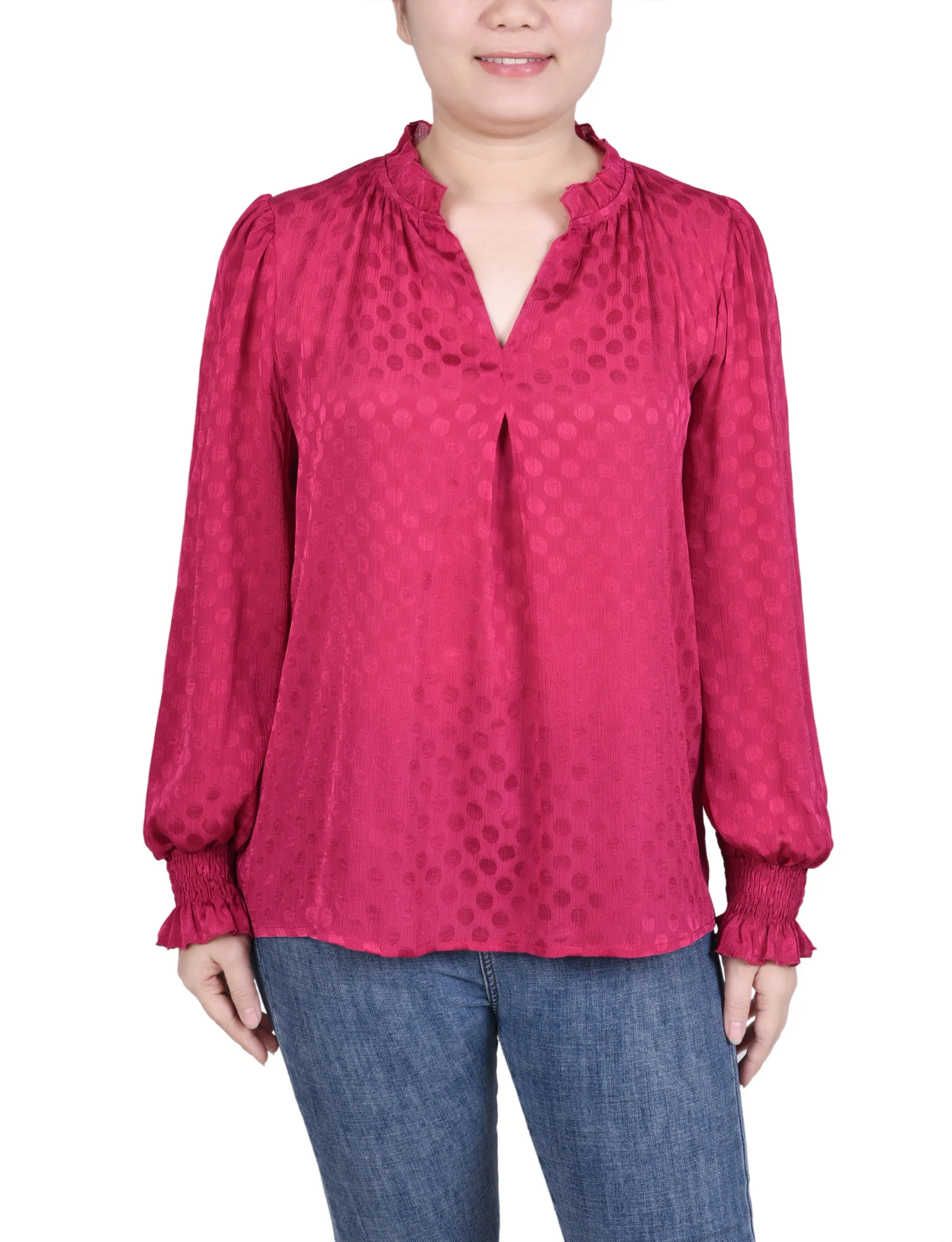 Blouse à manches longues avec empiècement froncé