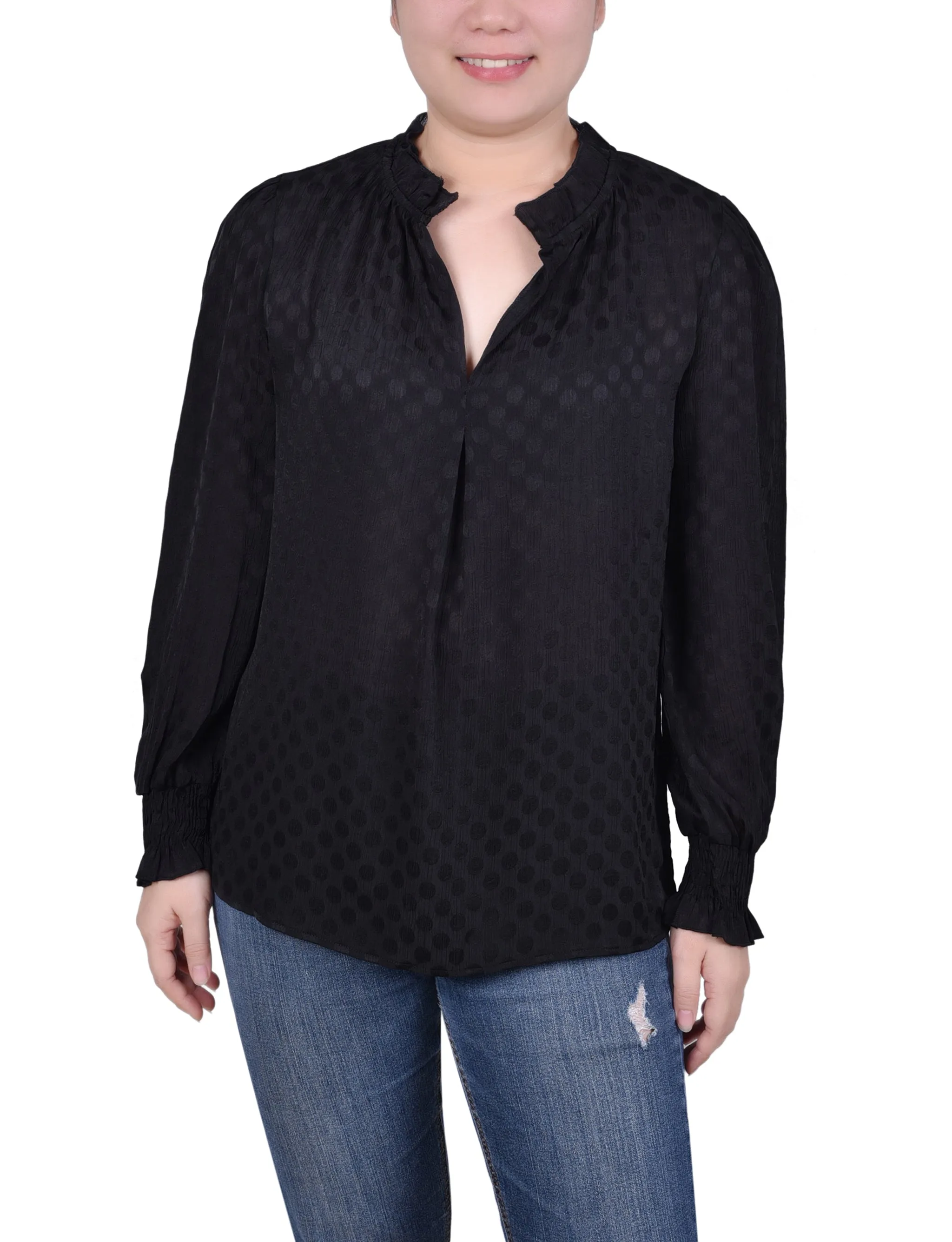 Blouse à manches longues avec empiècement froncé