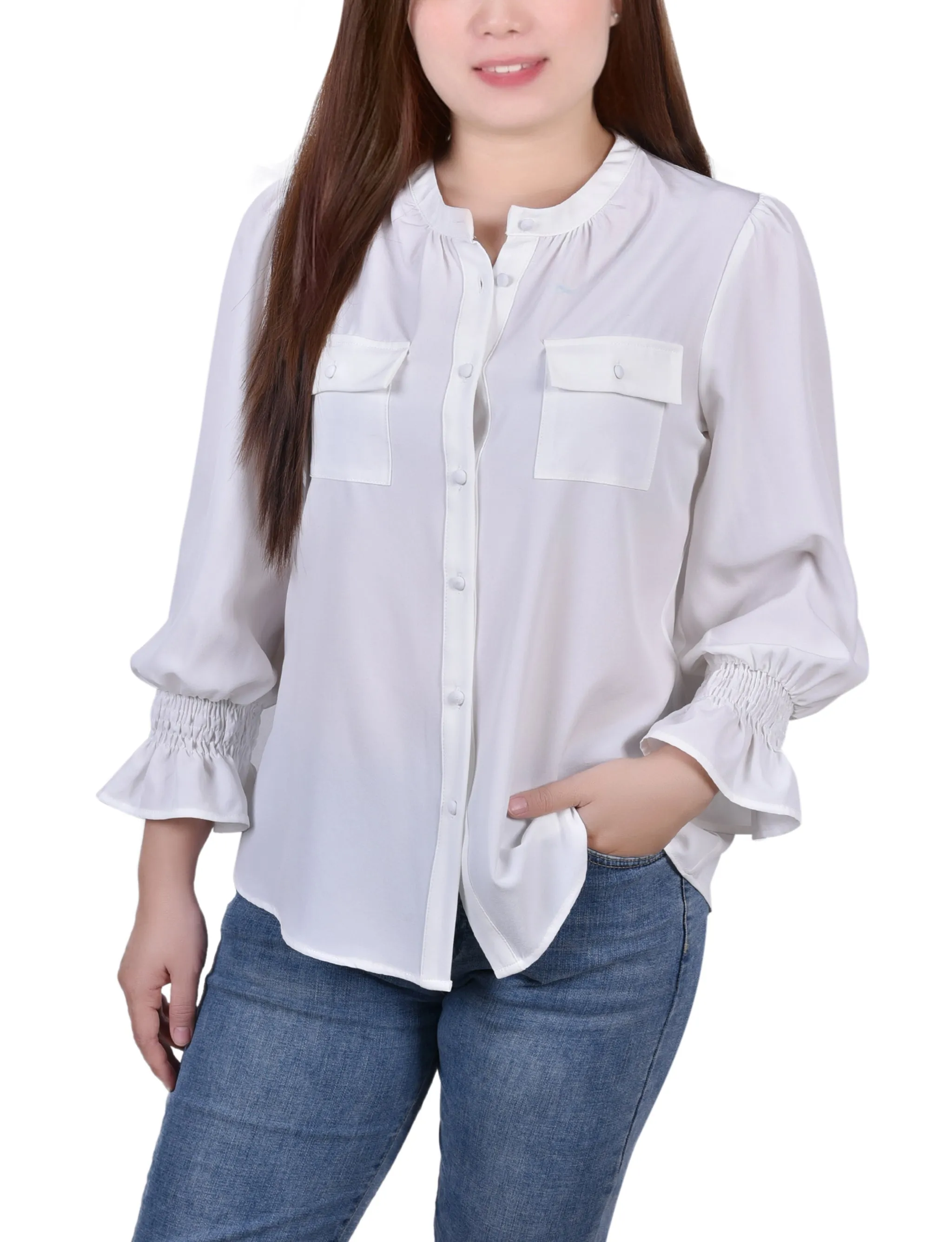 Blouse à manches longues avec col en Y