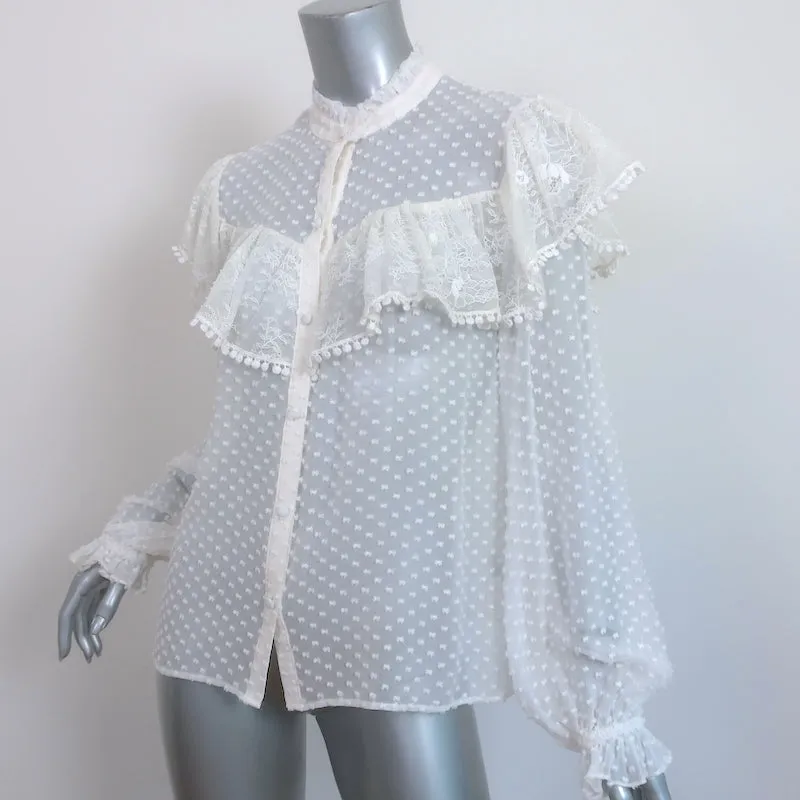 LoveShackFancy Blouse Erica à Volants Crème avec Dentelle en Pois Suisse Taille Moyenne