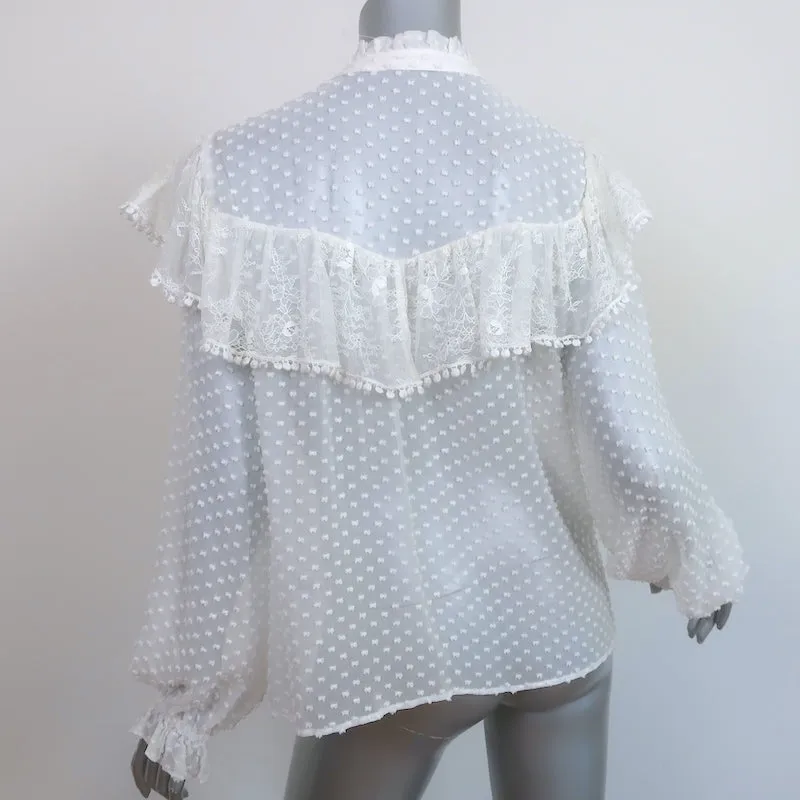 LoveShackFancy Blouse Erica à Volants Crème avec Dentelle en Pois Suisse Taille Moyenne
