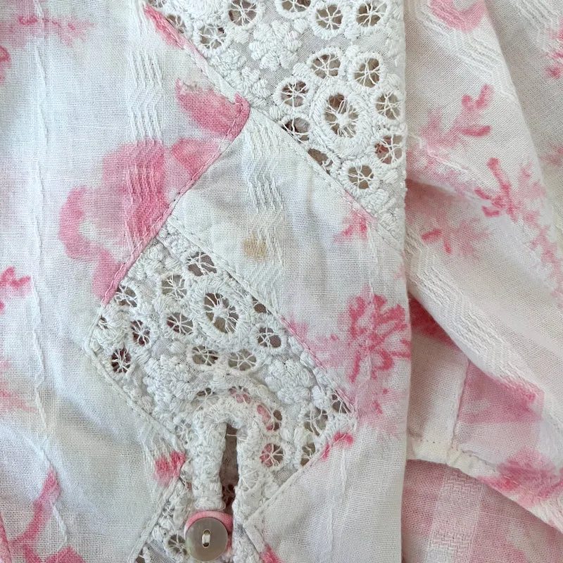 LoveShackFancy Haut à Broderie Dentelle Broadway Imprimé Fleuri Blanc/Rose en Coton Taille S