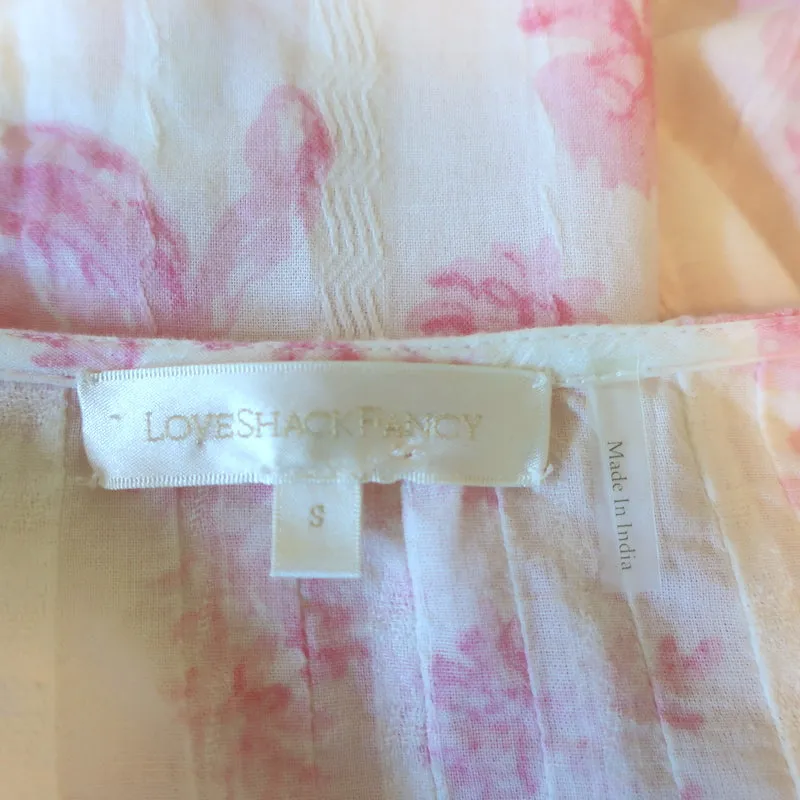 LoveShackFancy Haut à Broderie Dentelle Broadway Imprimé Fleuri Blanc/Rose en Coton Taille S
