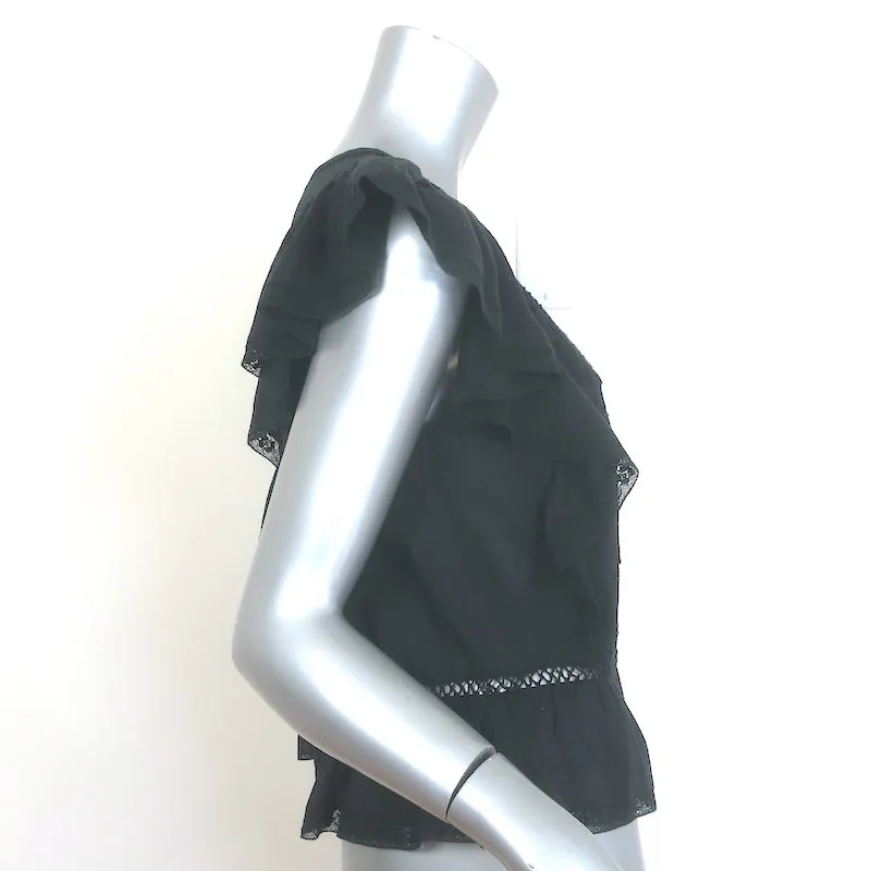 LoveShackFancy Haut à dos nu froncé Noir en coton brodé Taille Très Petite