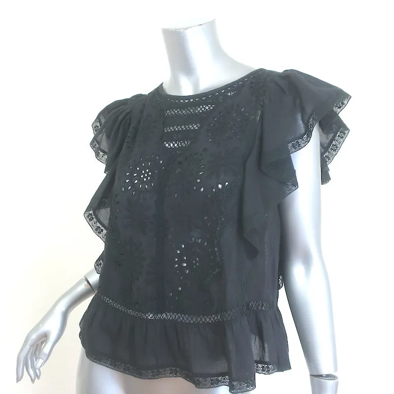 LoveShackFancy Haut à dos nu froncé Noir en coton brodé Taille Très Petite