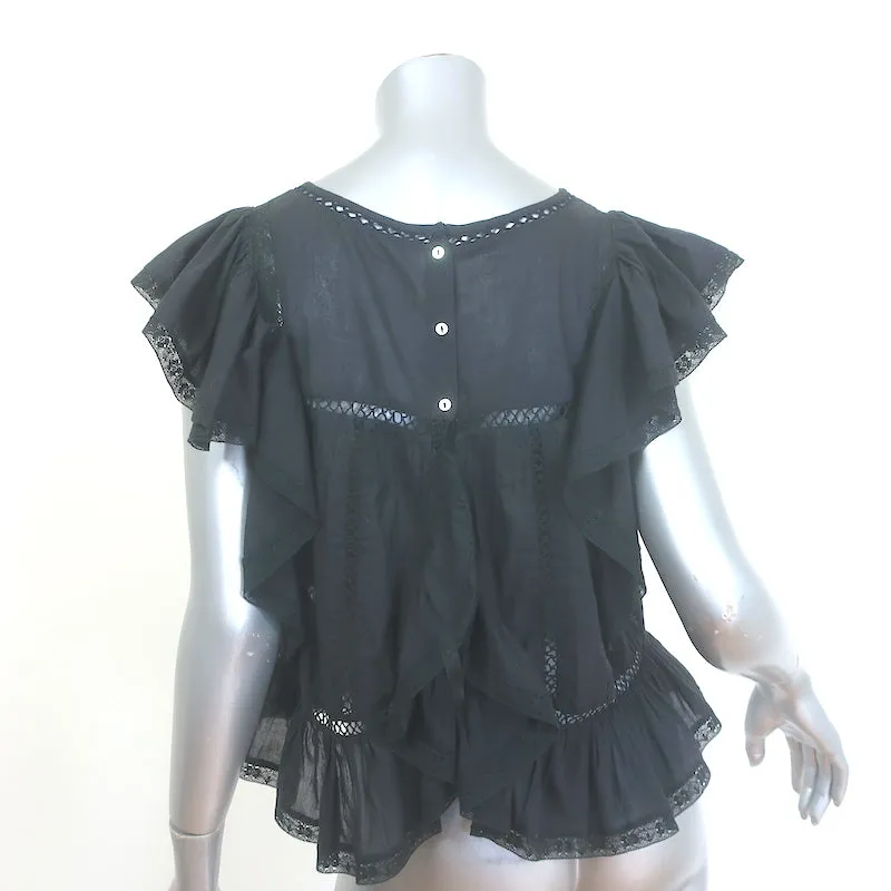 LoveShackFancy Haut à dos nu froncé Noir en coton brodé Taille Très Petite