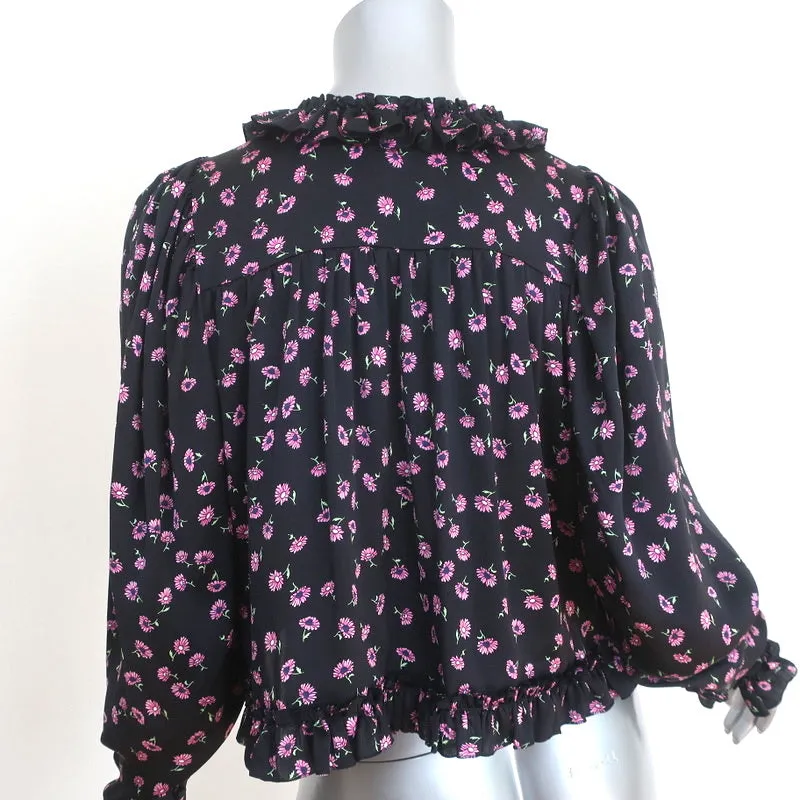 Magda Butrym Blouse à Volants Toluca Imprimé Fleuri Noir Taille US 4 Haut à Manches Longues