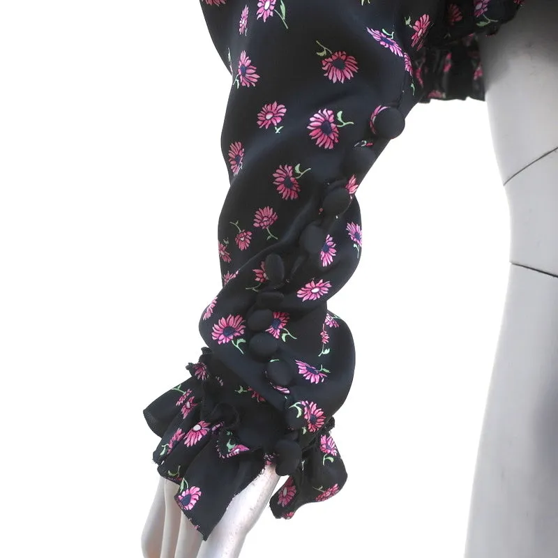 Magda Butrym Blouse à Volants Toluca Imprimé Fleuri Noir Taille US 4 Haut à Manches Longues