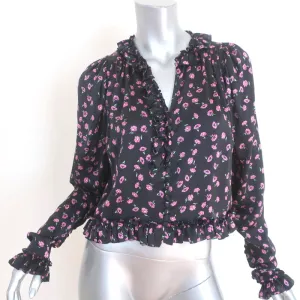 Magda Butrym Ruffle Blouse Toluca Black Floral Print Size US 4 Long Sleeve Top