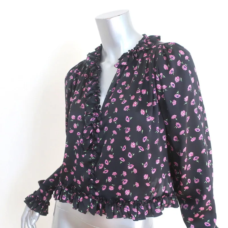 Magda Butrym Blouse à Volants Toluca Imprimé Fleuri Noir Taille US 4 Haut à Manches Longues