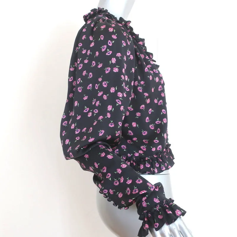 Magda Butrym Blouse à Volants Toluca Imprimé Fleuri Noir Taille US 4 Haut à Manches Longues