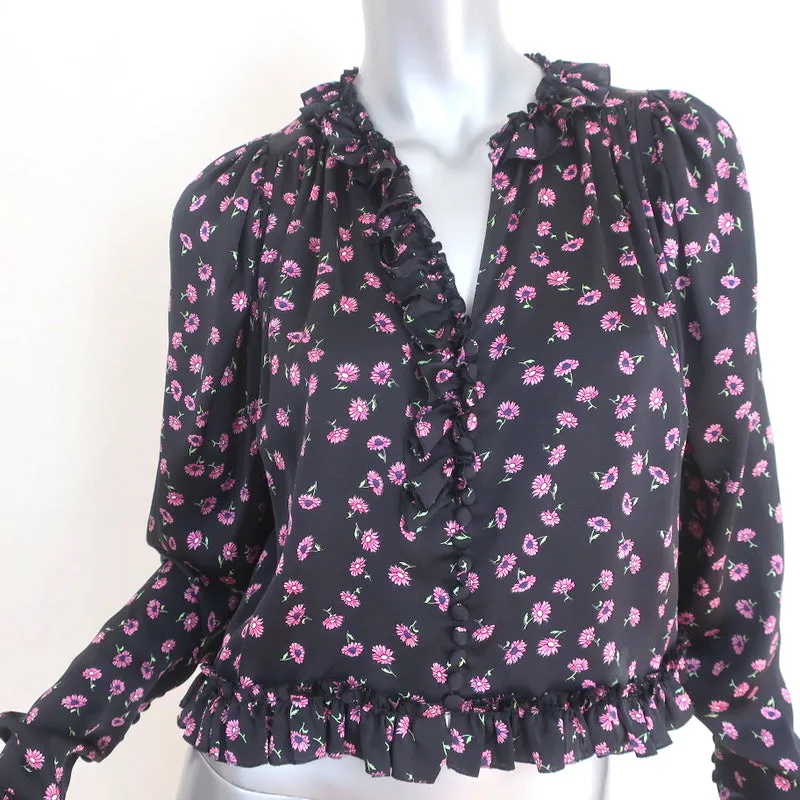 Magda Butrym Blouse à Volants Toluca Imprimé Fleuri Noir Taille US 4 Haut à Manches Longues