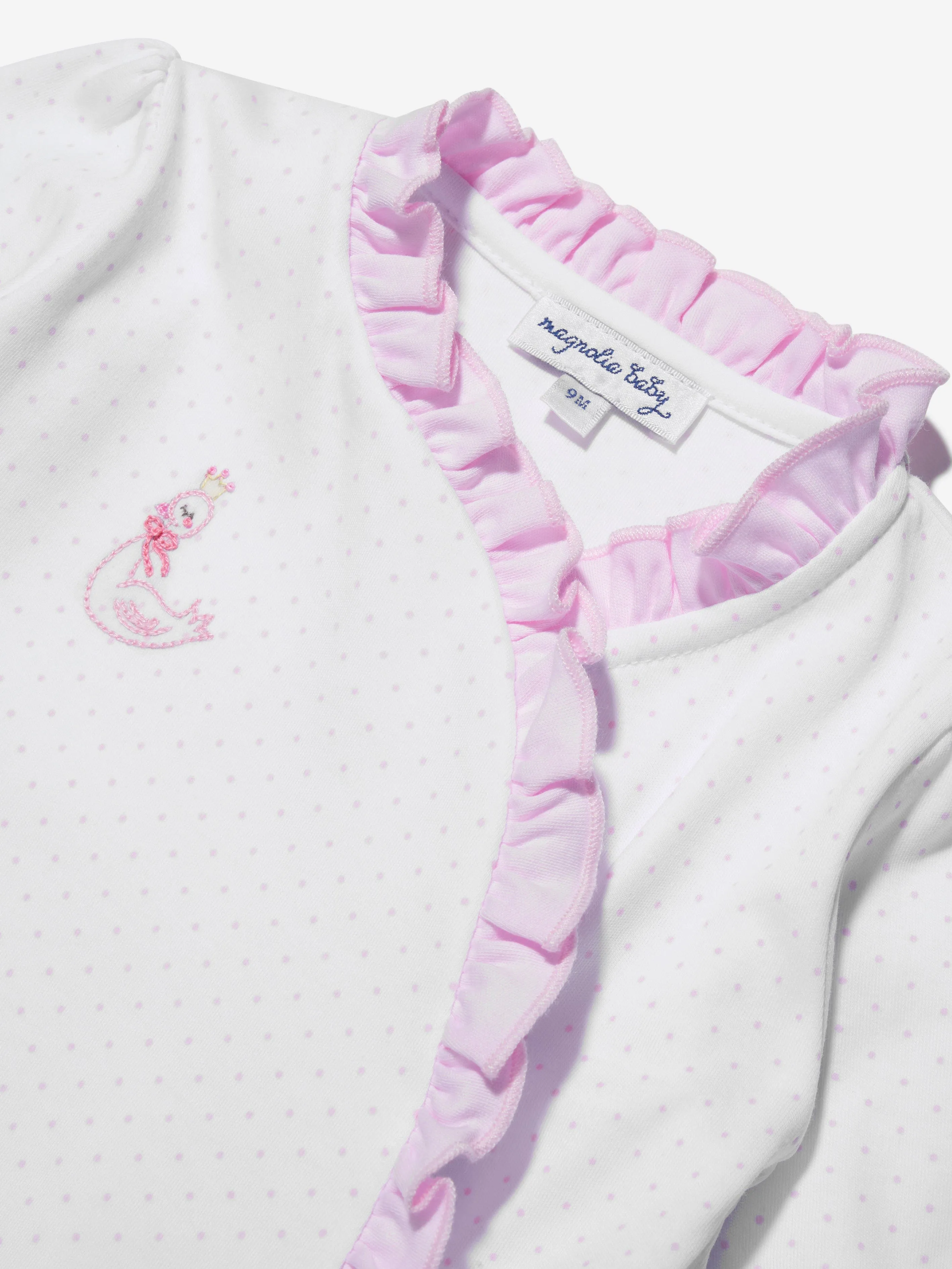 Magnolia Baby Body pour bébé fille avec broderie de cygne et volants croisés en blanc