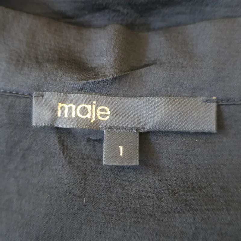 Maje Loiso Blouse à Noeud Noir en Crêpe Satin Taille 1 Haut à Manches Longues