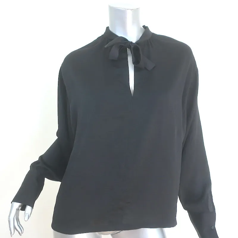 Maje Loiso Blouse à Noeud Noir en Crêpe Satin Taille 1 Haut à Manches Longues