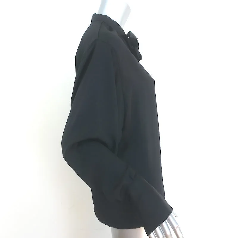 Maje Loiso Blouse à Noeud Noir en Crêpe Satin Taille 1 Haut à Manches Longues