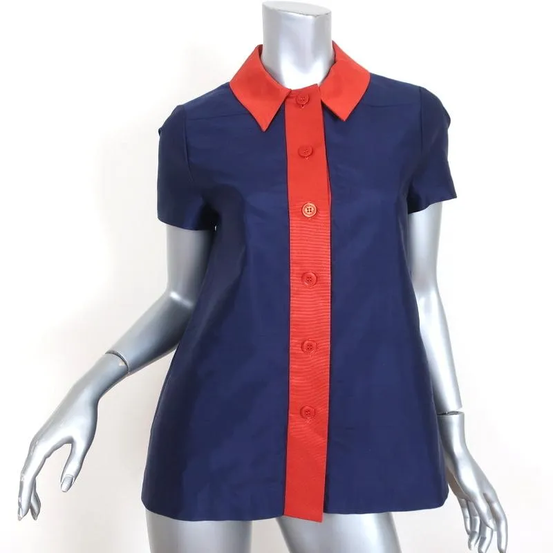 Chemise Marc by Marc Jacobs en soie bleu marine/orange avec parements contrastants, taille 4, manches courtes