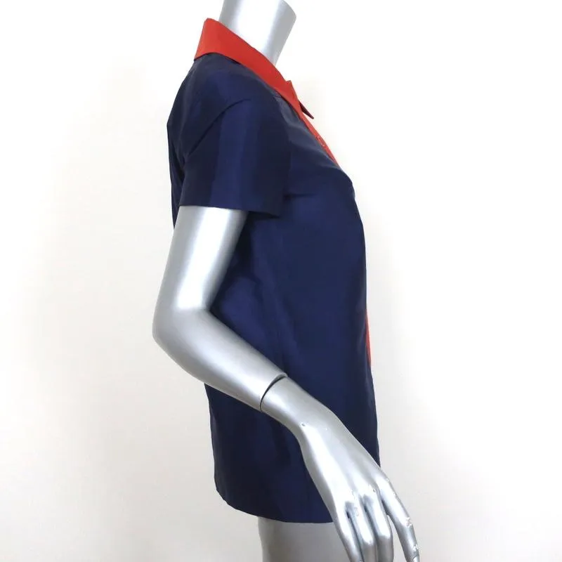 Chemise Marc by Marc Jacobs en soie bleu marine/orange avec parements contrastants, taille 4, manches courtes