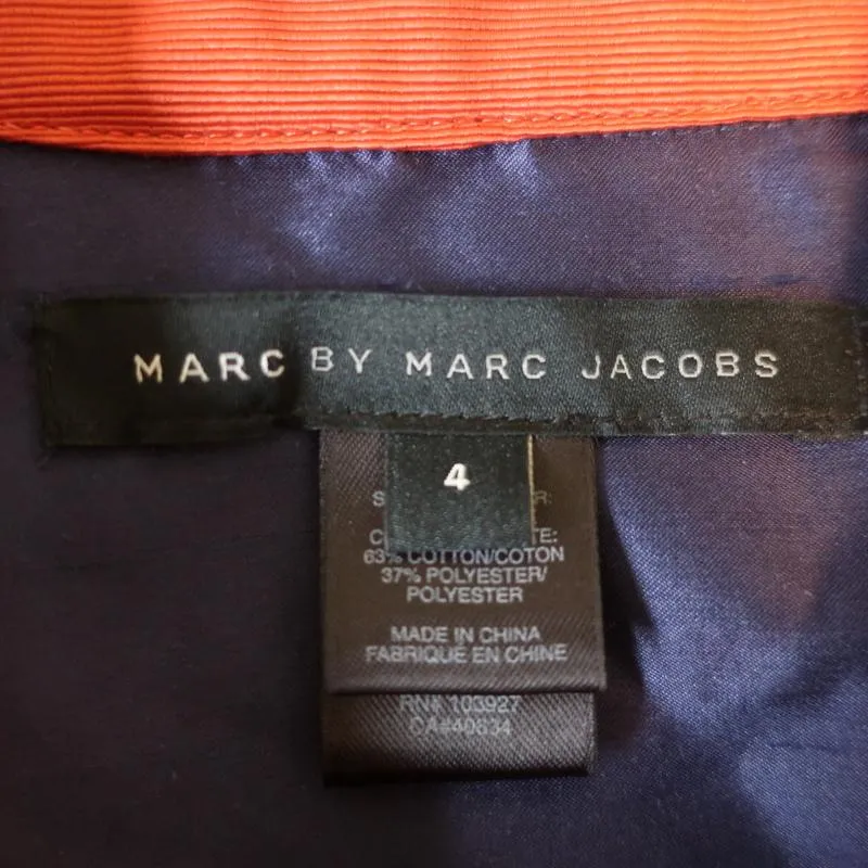 Chemise Marc by Marc Jacobs en soie bleu marine/orange avec parements contrastants, taille 4, manches courtes
