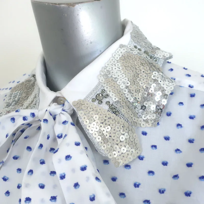 Chemise Marc Jacobs à col sequiné pois blancs taille 6 haut à manches longues
