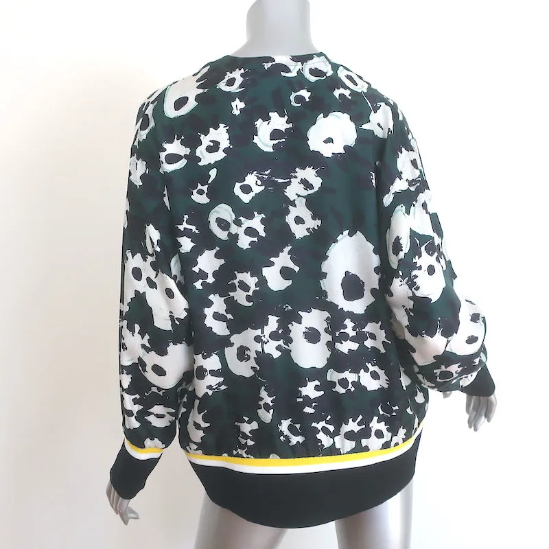 Marni Blouse Vert Foncé Imprimé Floral Abstrait en Soie Sergé Taille 40 Haut à Manches Longues