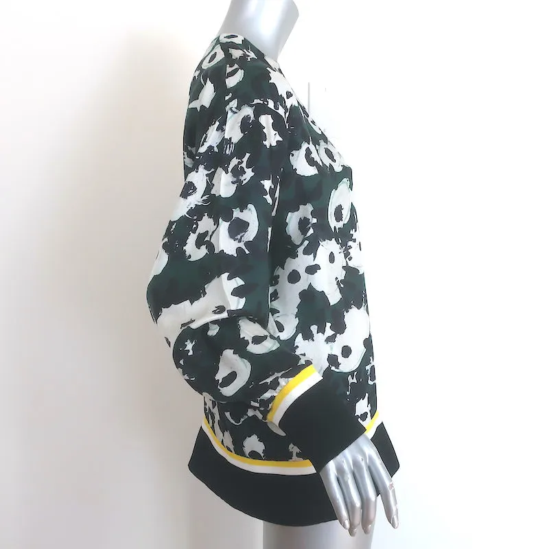 Marni Blouse Vert Foncé Imprimé Floral Abstrait en Soie Sergé Taille 40 Haut à Manches Longues