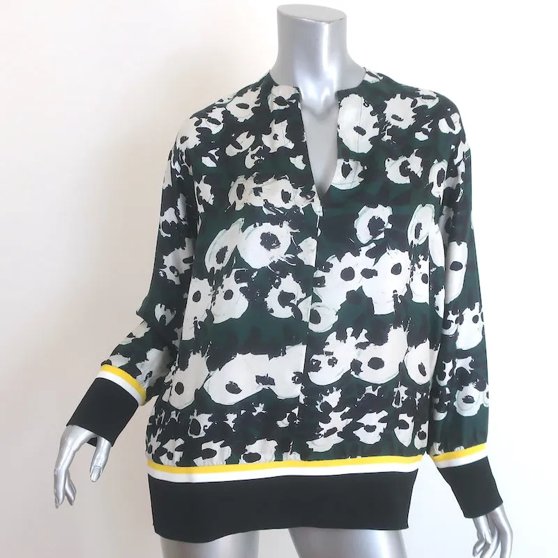 Marni Blouse Vert Foncé Imprimé Floral Abstrait en Soie Sergé Taille 40 Haut à Manches Longues