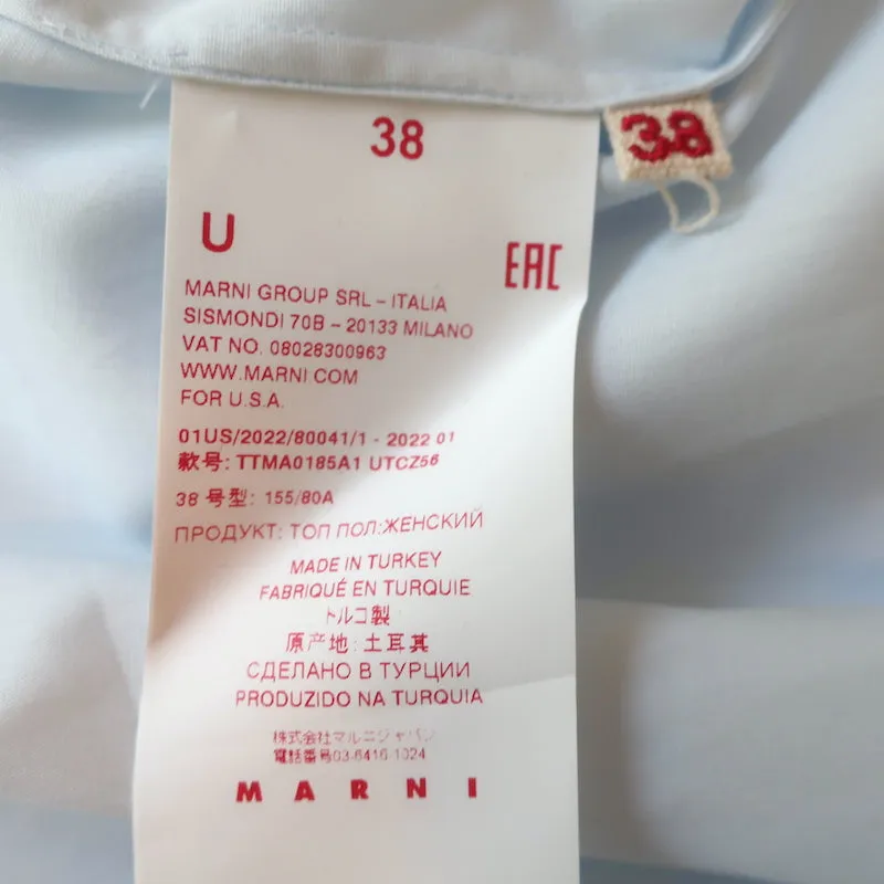 Marni Chemise à Col Bleu Clair en Coton Taille 38 Manches Ballerine