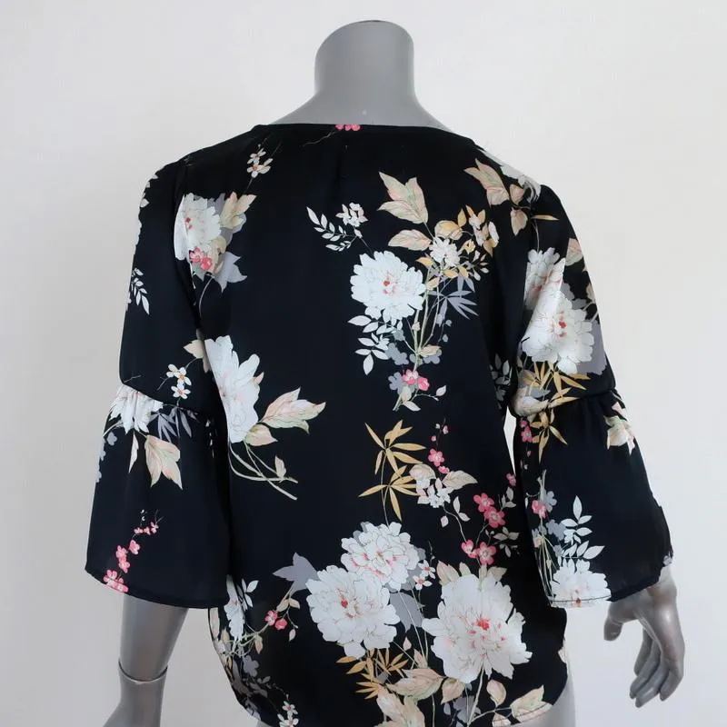 Blouse McGuire Noir Imprimé Florale Taille Petite Haut à Manches Cloche