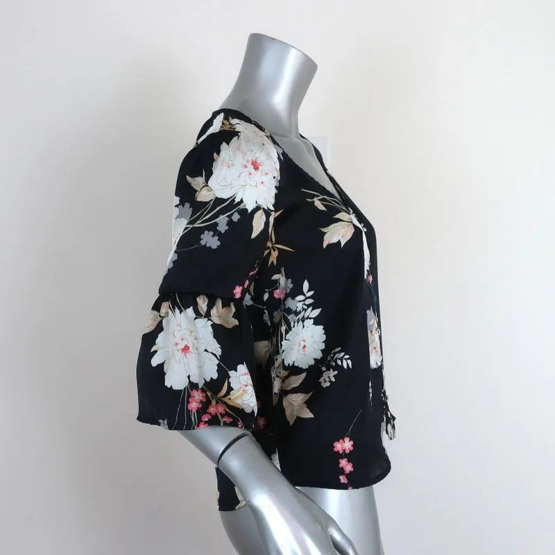 Blouse McGuire Noir Imprimé Florale Taille Petite Haut à Manches Cloche