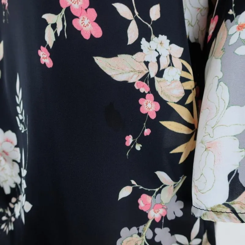 Blouse McGuire Noir Imprimé Florale Taille Petite Haut à Manches Cloche