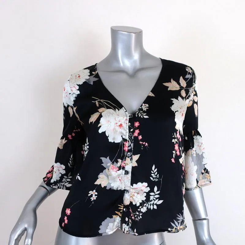 Blouse McGuire Noir Imprimé Florale Taille Petite Haut à Manches Cloche